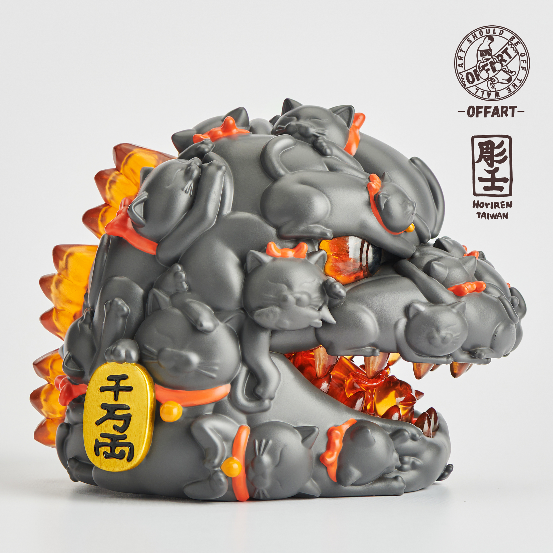 Red Flame Hundred Cats Mini Bust Black by OFFART X Horiren – Sunny