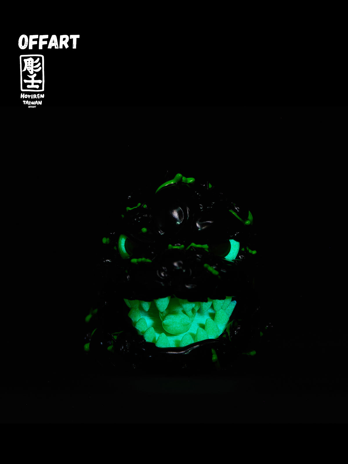 OFFART Godzilla Hundred Cats Red Lotus Mini Fortune Head Sculpture - Ink Emerald Night - Dark Series Ⅱ Limited