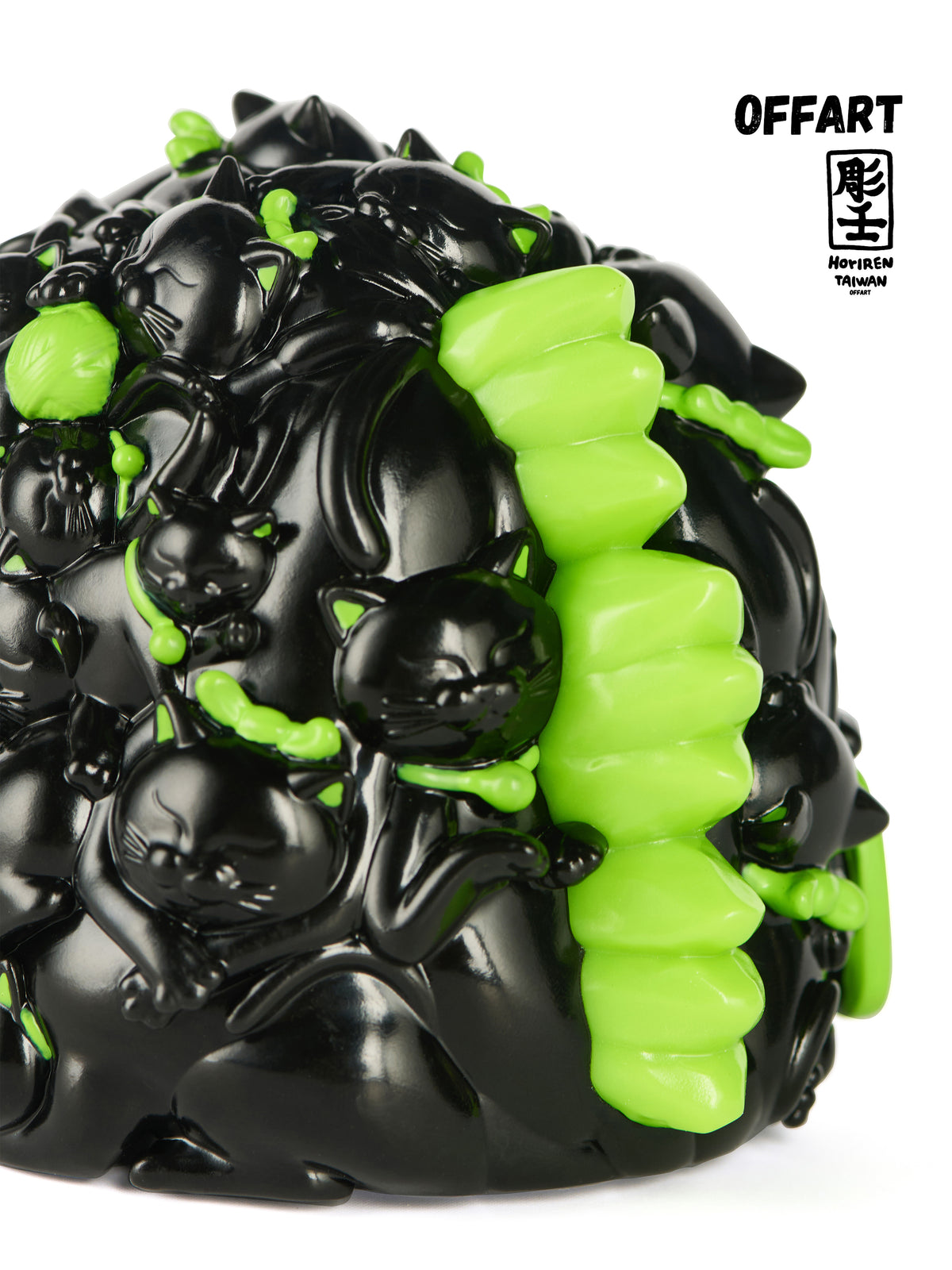 OFFART Godzilla Hundred Cats Red Lotus Mini Fortune Head Sculpture - Ink Emerald Night - Dark Series Ⅱ Limited