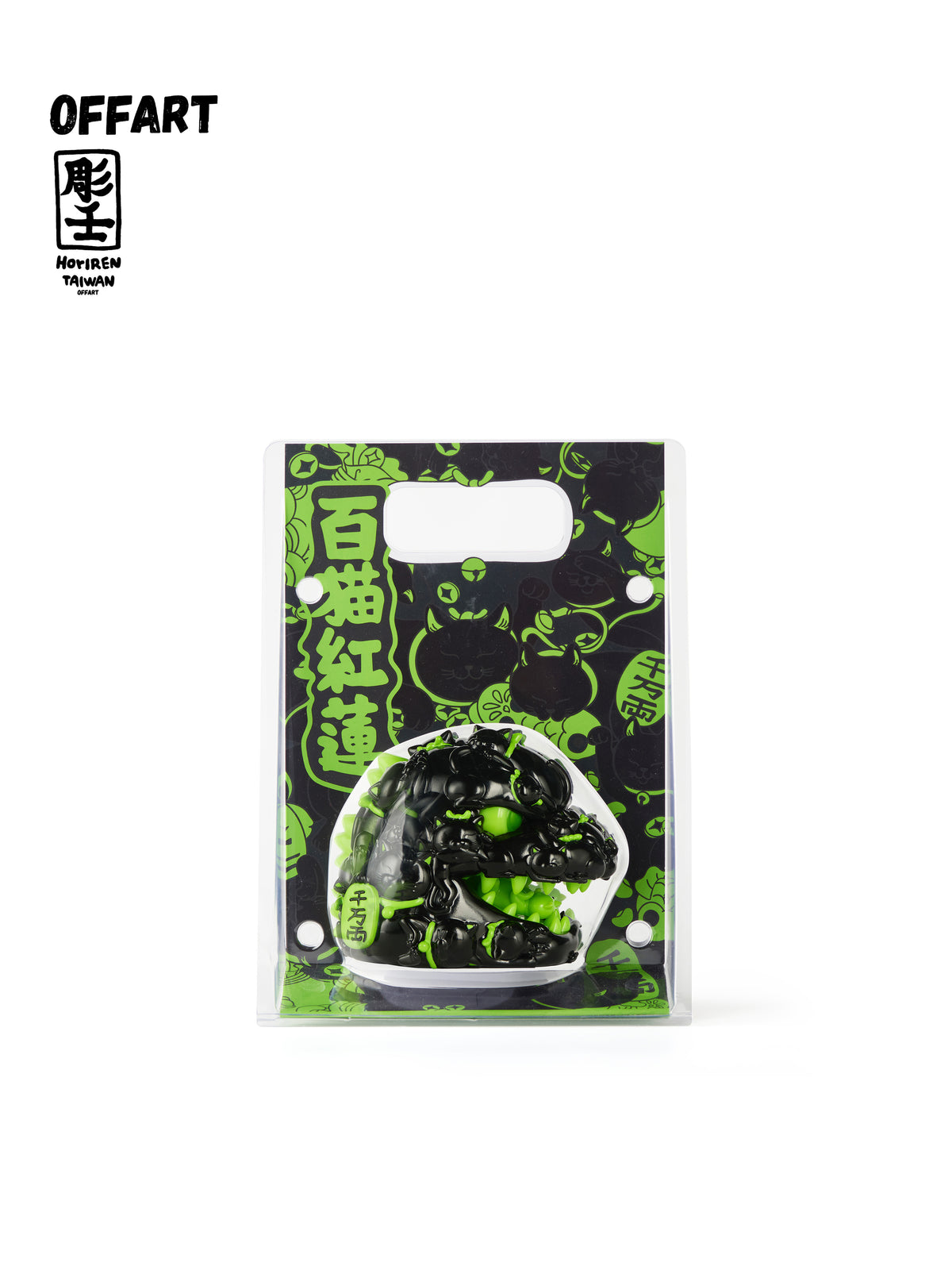 OFFART Godzilla Hundred Cats Red Lotus Mini Fortune Head Sculpture - Ink Emerald Night - Dark Series Ⅱ Limited
