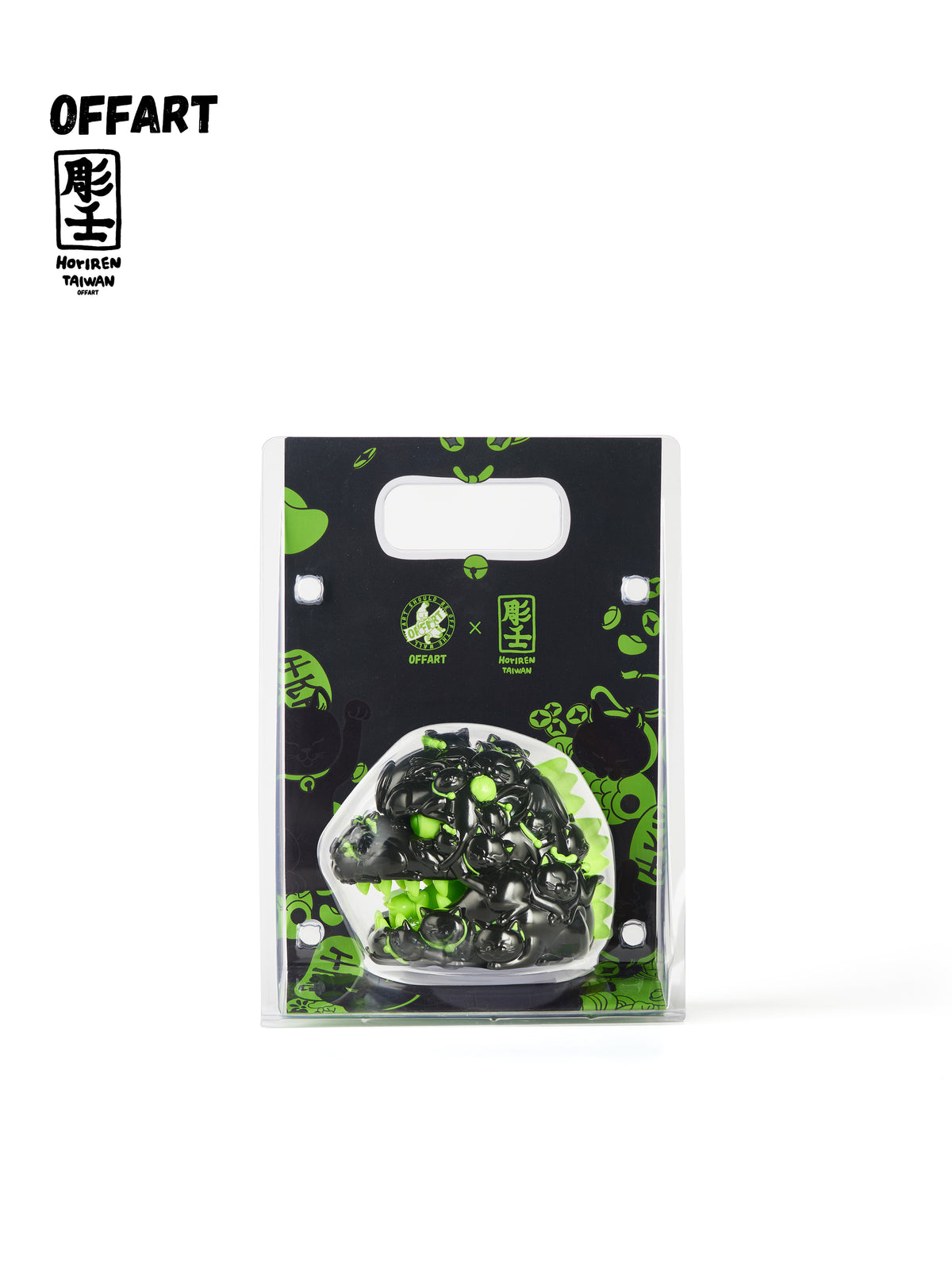 OFFART Godzilla Hundred Cats Red Lotus Mini Fortune Head Sculpture - Ink Emerald Night - Dark Series Ⅱ Limited