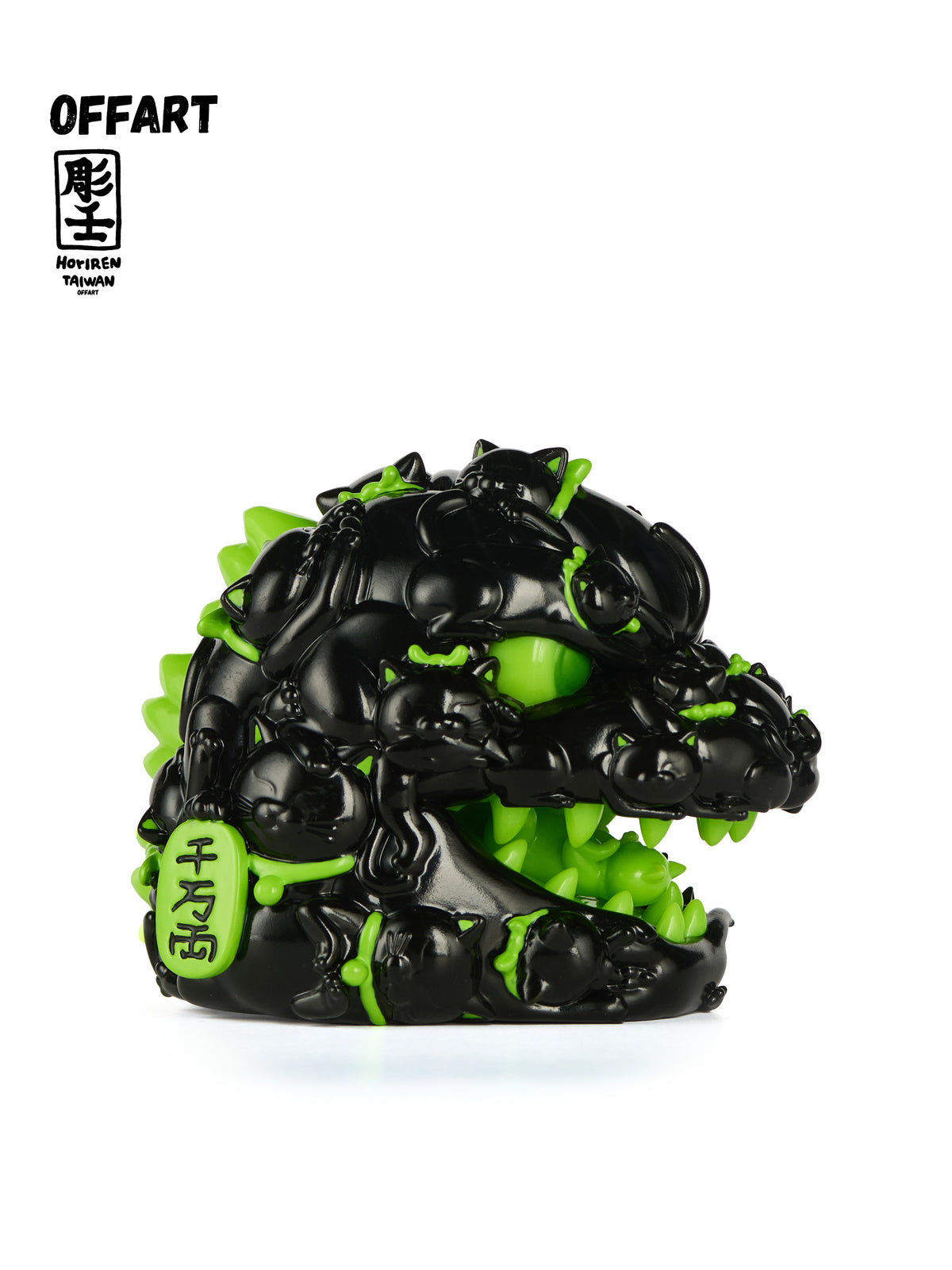OFFART Godzilla Hundred Cats Red Lotus Mini Fortune Head Sculpture - Ink Emerald Night - Dark Series Ⅱ Limited