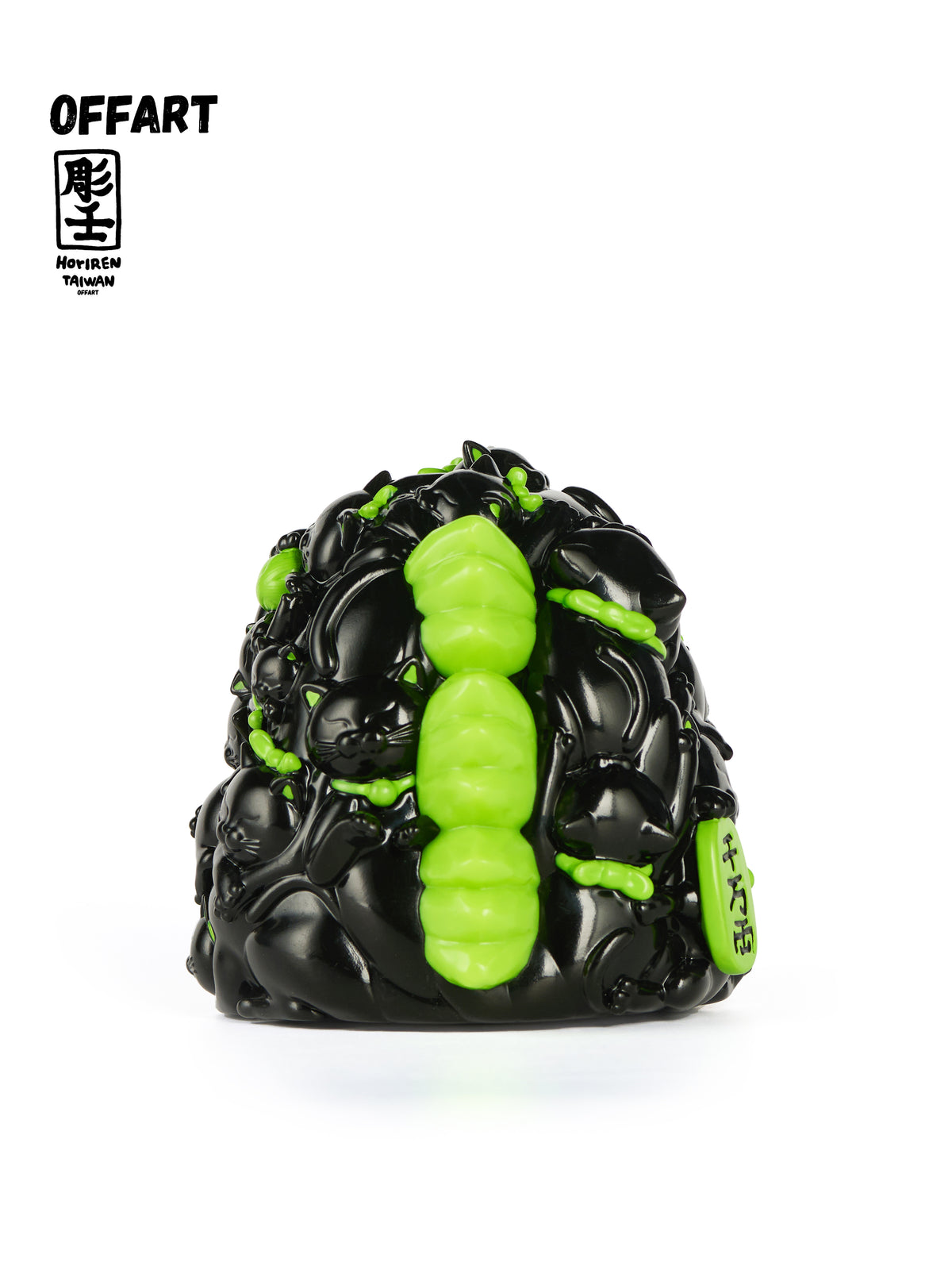 OFFART Godzilla Hundred Cats Red Lotus Mini Fortune Head Sculpture - Ink Emerald Night - Dark Series Ⅱ Limited