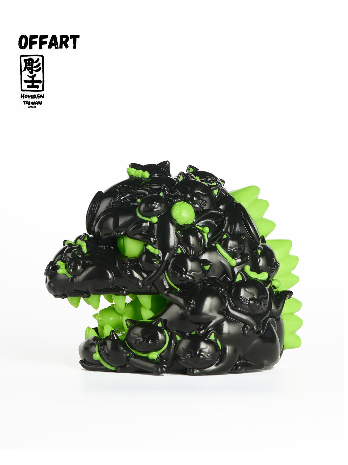 OFFART Godzilla Hundred Cats Red Lotus Mini Fortune Head Sculpture - Ink Emerald Night - Dark Series Ⅱ Limited