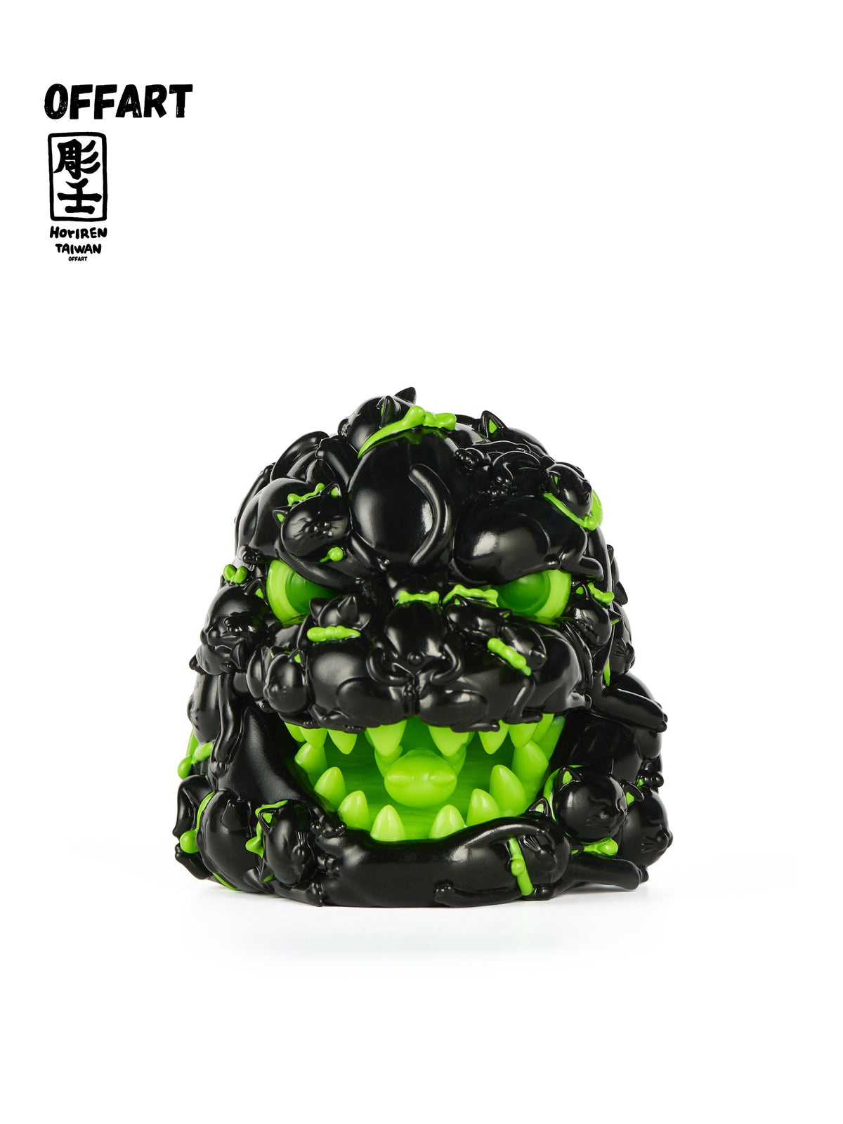 OFFART Godzilla Hundred Cats Red Lotus Mini Fortune Head Sculpture - Ink Emerald Night - Dark Series Ⅱ Limited