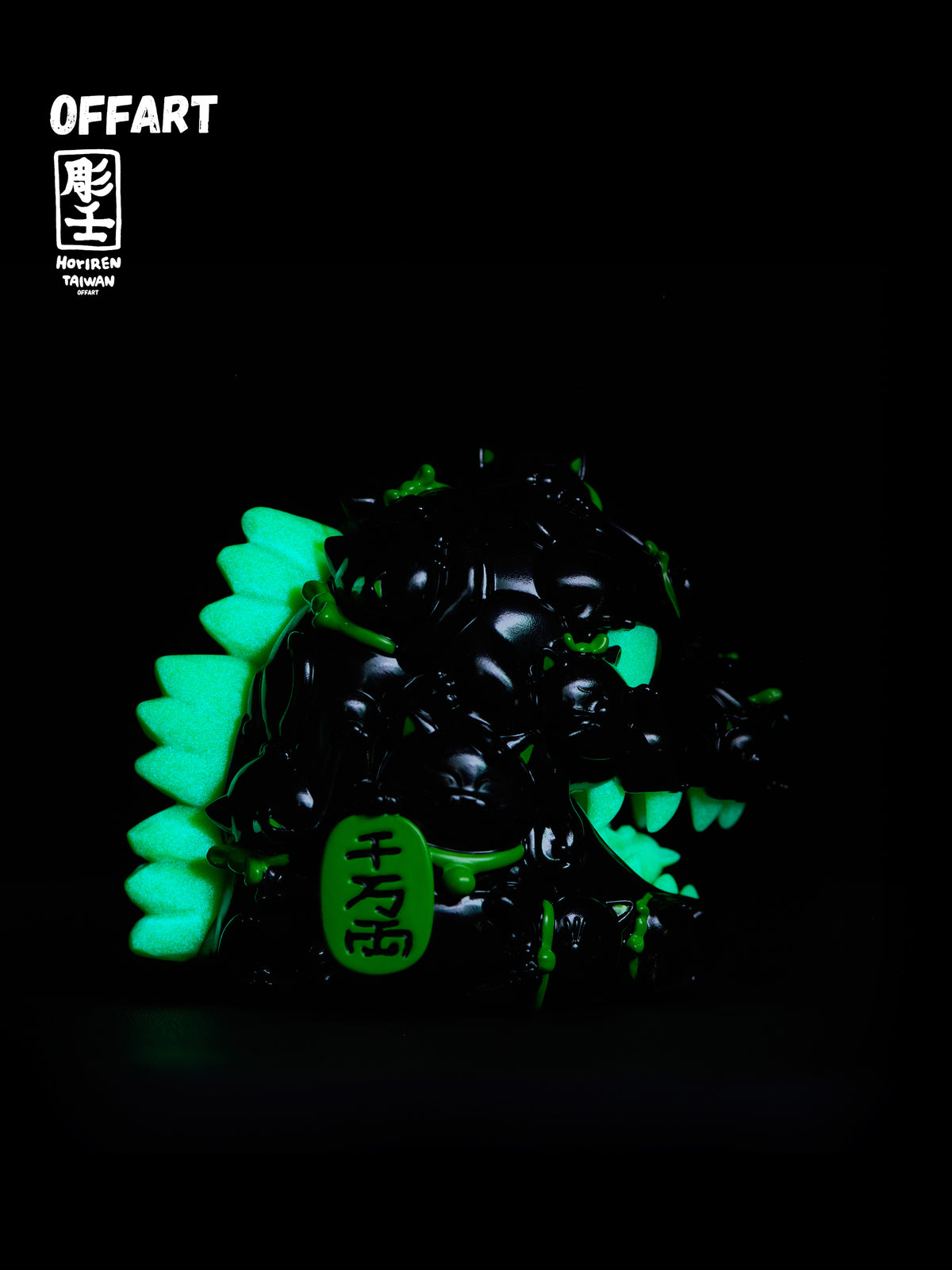 OFFART Godzilla Hundred Cats Red Lotus Mini Fortune Head Sculpture - Ink Emerald Night - Dark Series Ⅱ Limited