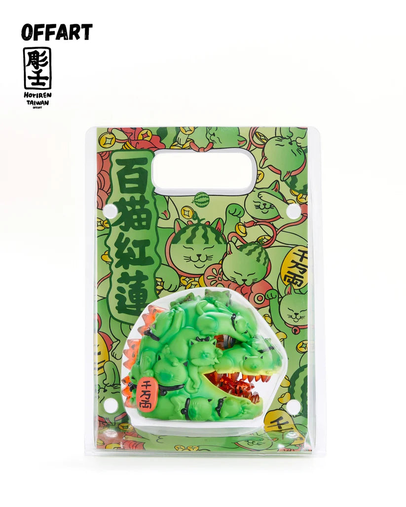 OFFART X Horiren Red Flame Hundred Cats Mini Fortune Head Statue Ice Watermelon Version