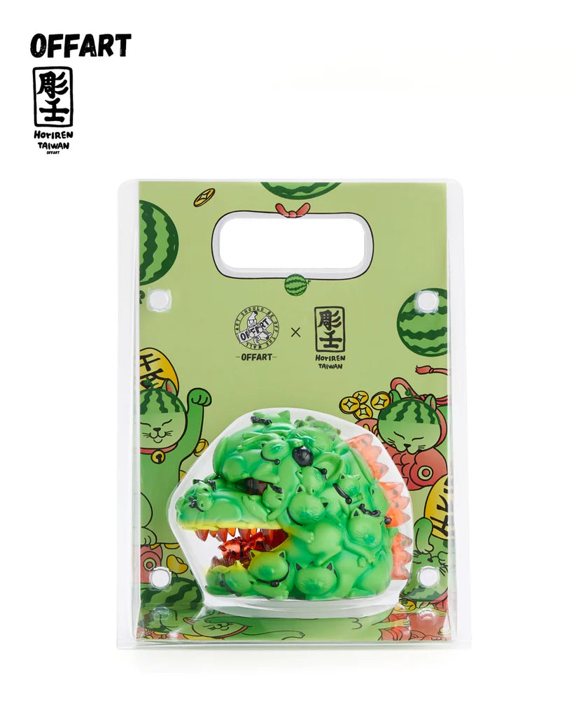 OFFART X Horiren Red Flame Hundred Cats Mini Fortune Head Statue Ice Watermelon Version