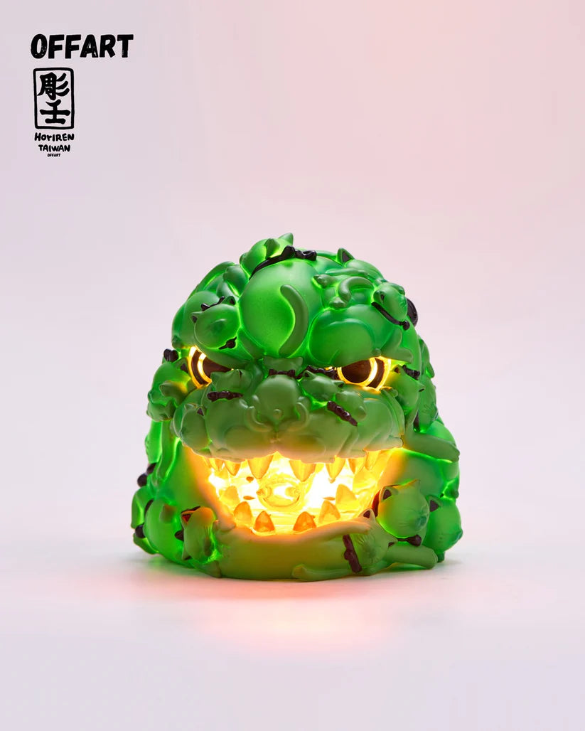 OFFART X Horiren Red Flame Hundred Cats Mini Fortune Head Statue Ice Watermelon Version