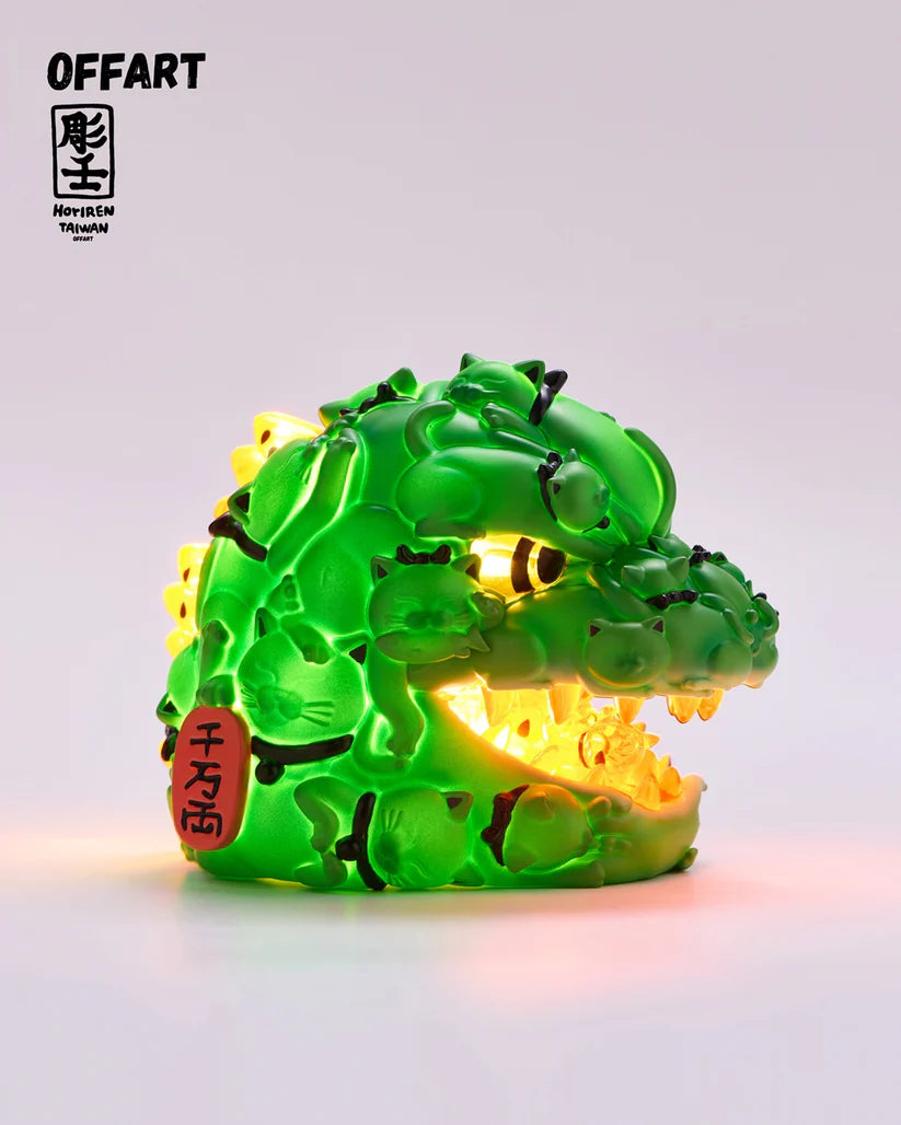OFFART X Horiren Red Flame Hundred Cats Mini Fortune Head Statue Ice Watermelon Version
