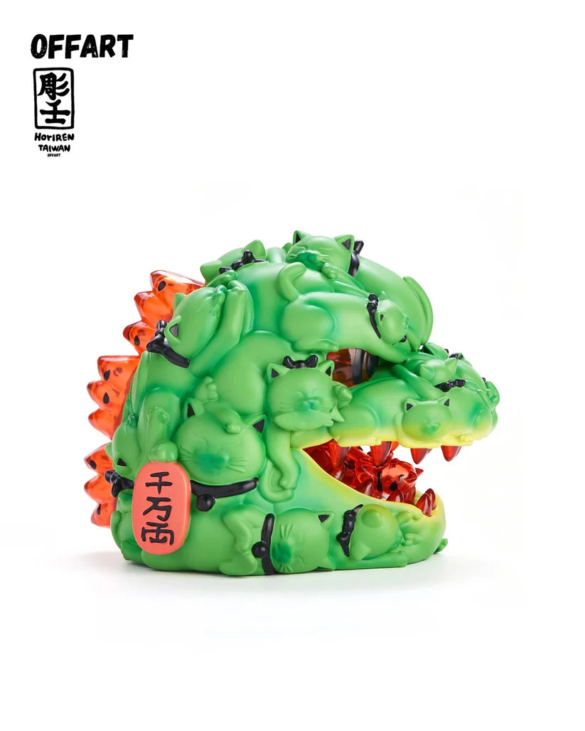 OFFART X Horiren Red Flame Hundred Cats Mini Fortune Head Statue Ice Watermelon Version