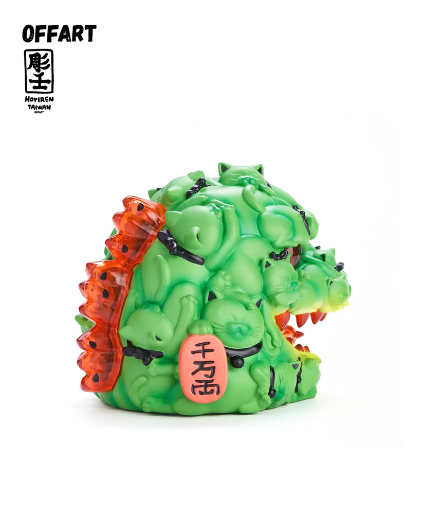 OFFART X Horiren Red Flame Hundred Cats Mini Fortune Head Statue Ice Watermelon Version