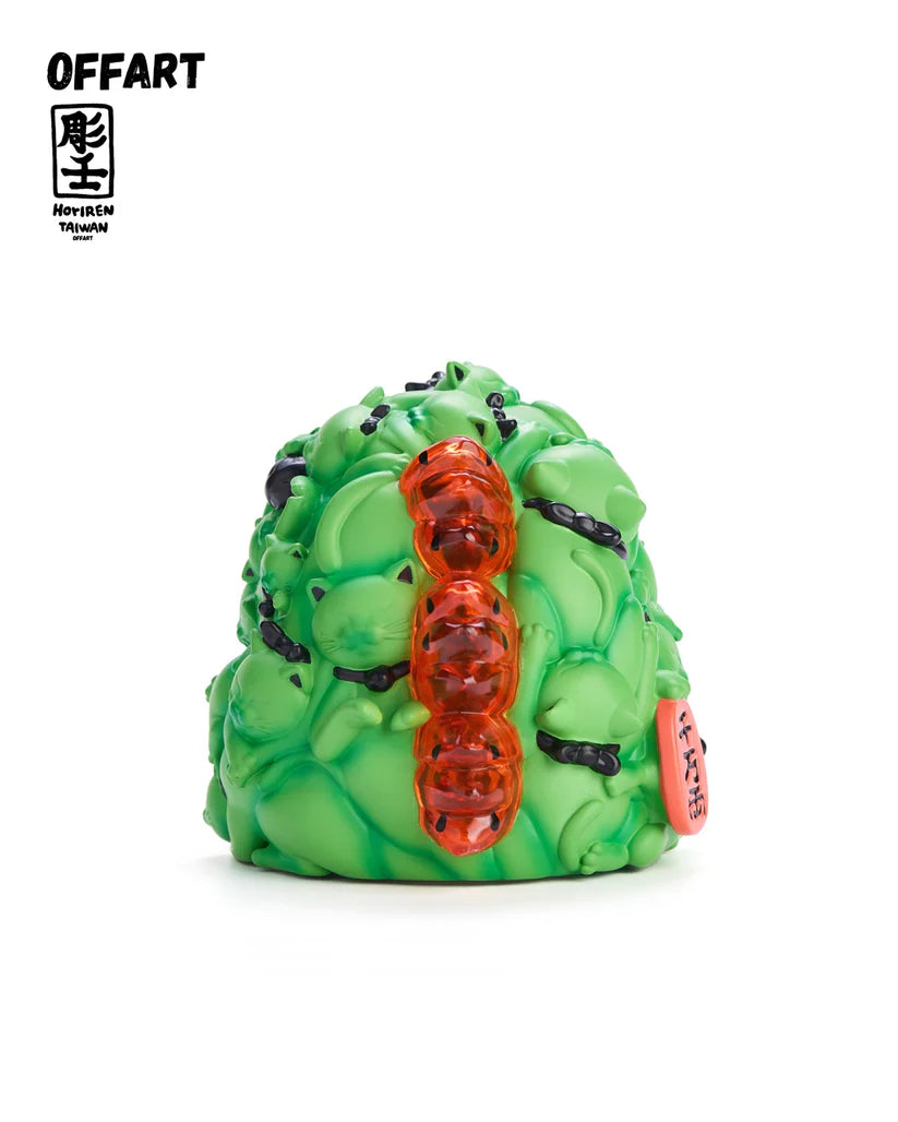 OFFART X Horiren Red Flame Hundred Cats Mini Fortune Head Statue Ice Watermelon Version