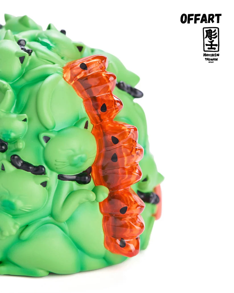 OFFART X Horiren Red Flame Hundred Cats Mini Fortune Head Statue Ice Watermelon Version