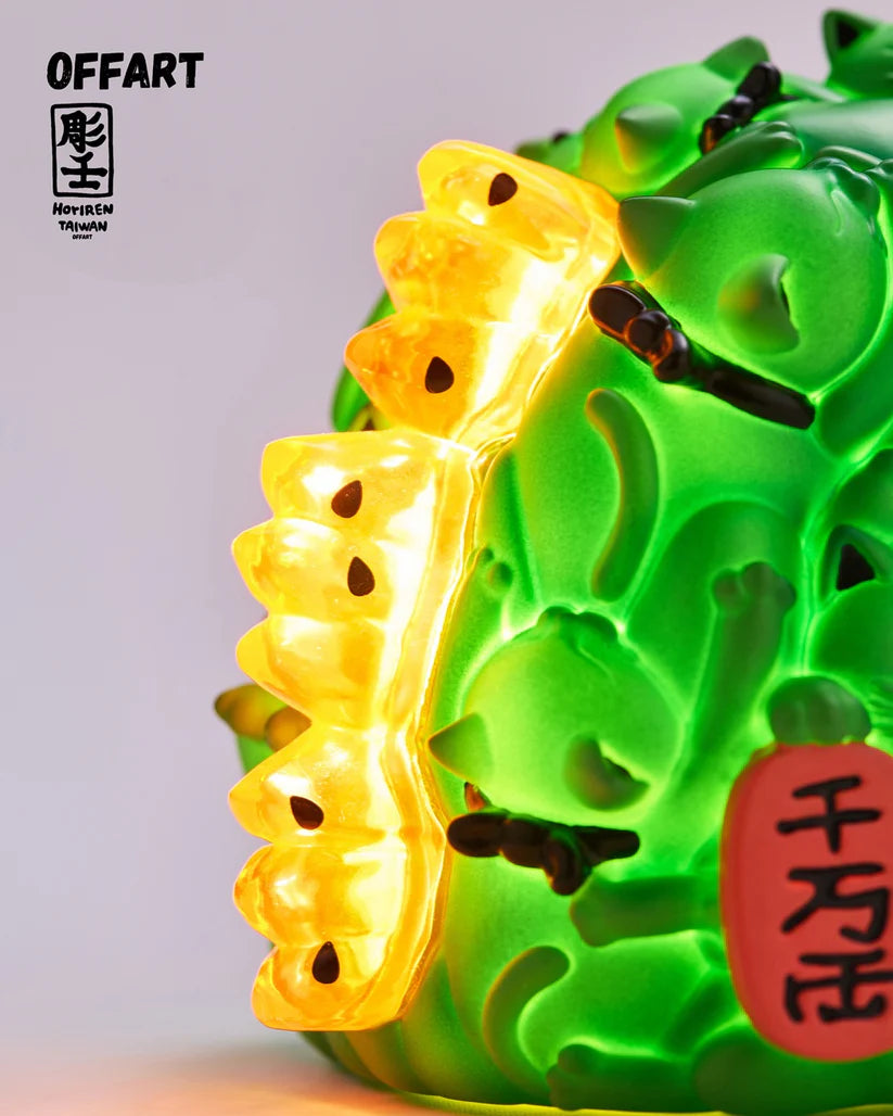 OFFART X Horiren Red Flame Hundred Cats Mini Fortune Head Statue Ice Watermelon Version