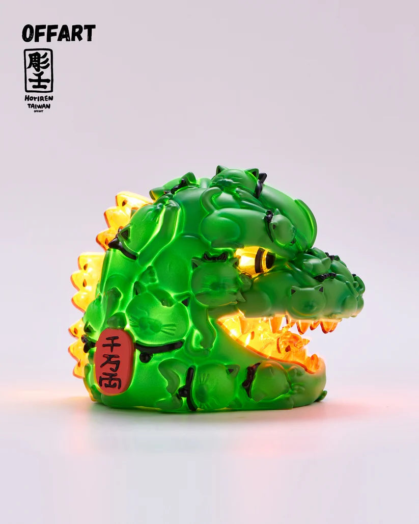OFFART X Horiren Red Flame Hundred Cats Mini Fortune Head Statue Ice Watermelon Version