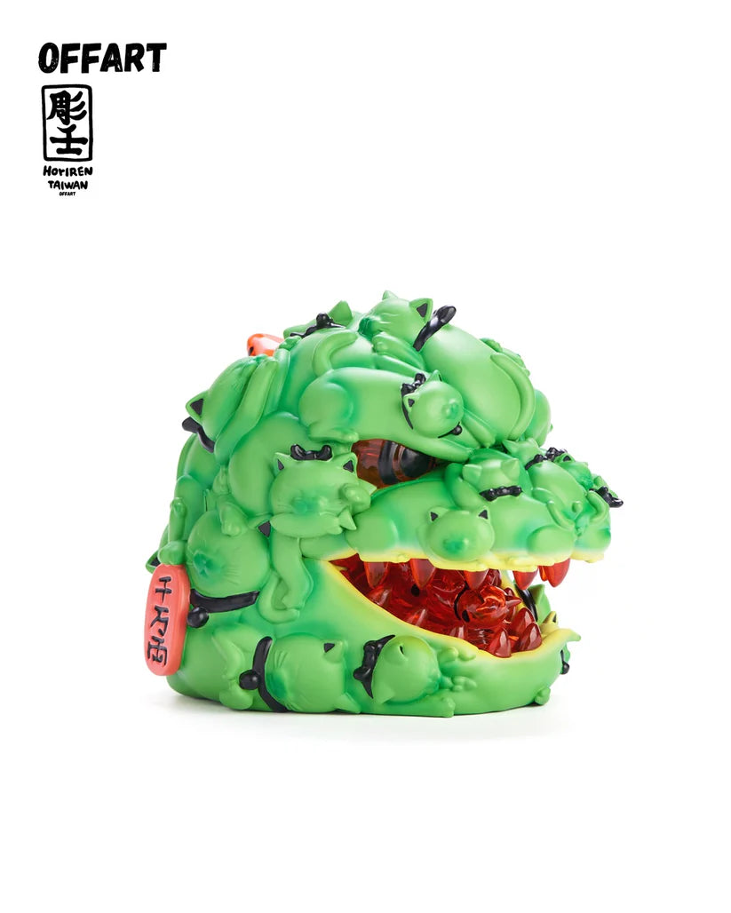 OFFART X Horiren Red Flame Hundred Cats Mini Fortune Head Statue Ice Watermelon Version