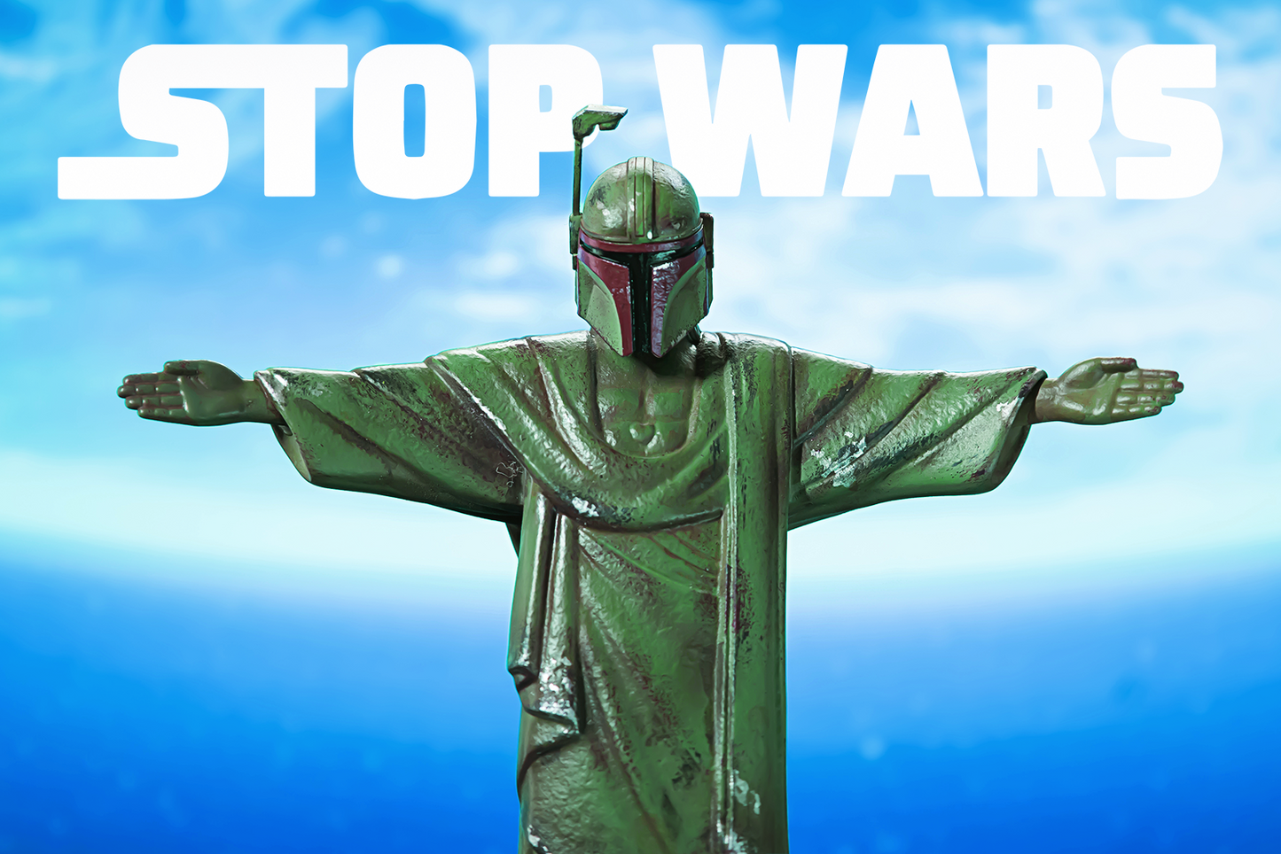 Stop Wars Mandalorian art toy front