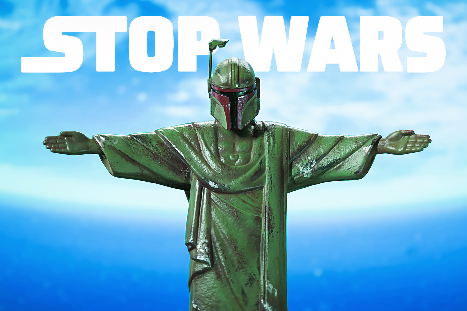 Stop Wars Mandalorian art toy front