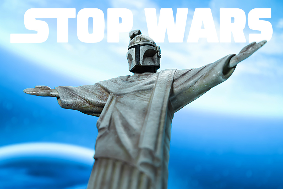 Stop Wars Mandalorian art toy front