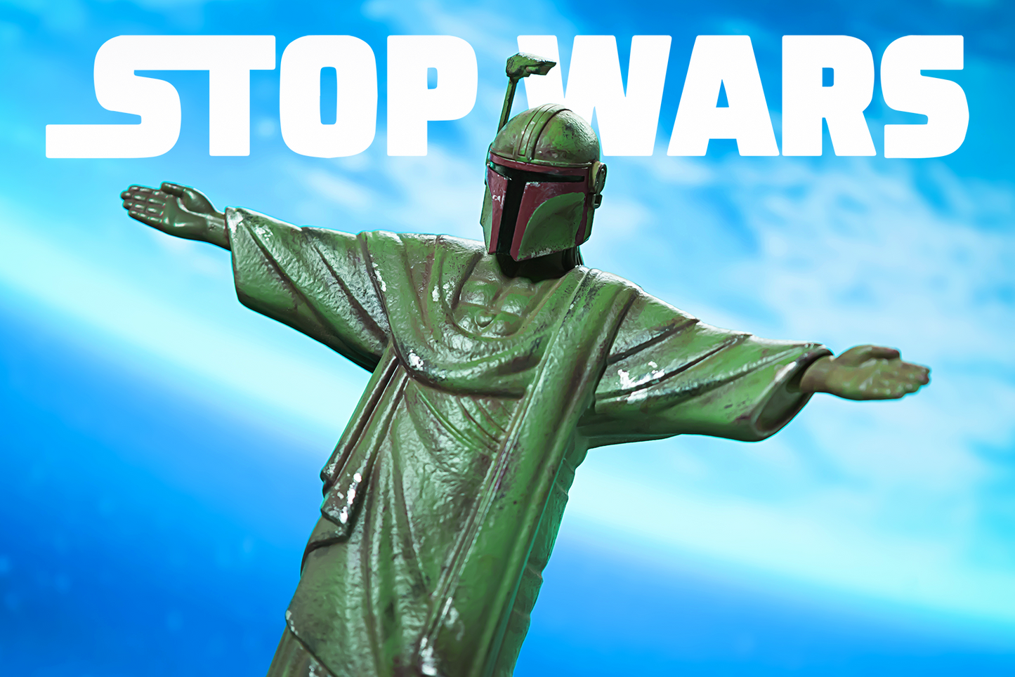 Stop Wars Mandalorian art toy front