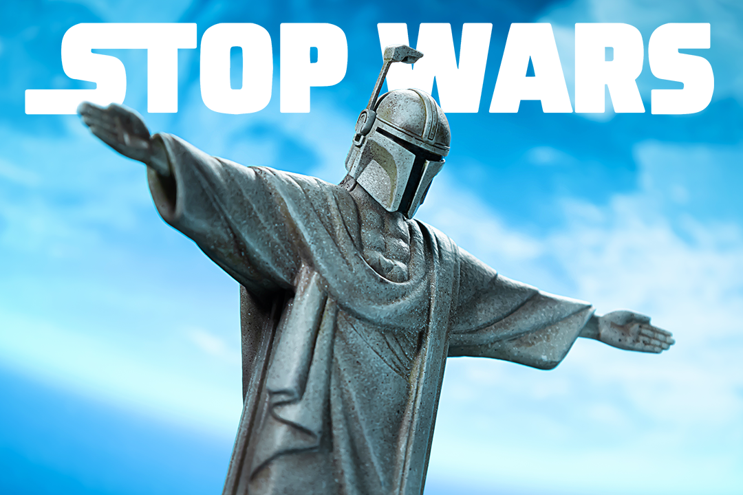 Stop Wars Mandalorian art toy front