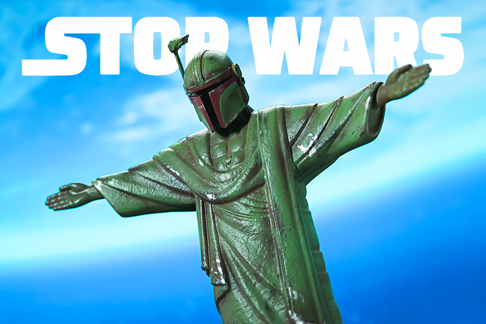 Stop Wars Mandalorian art toy front