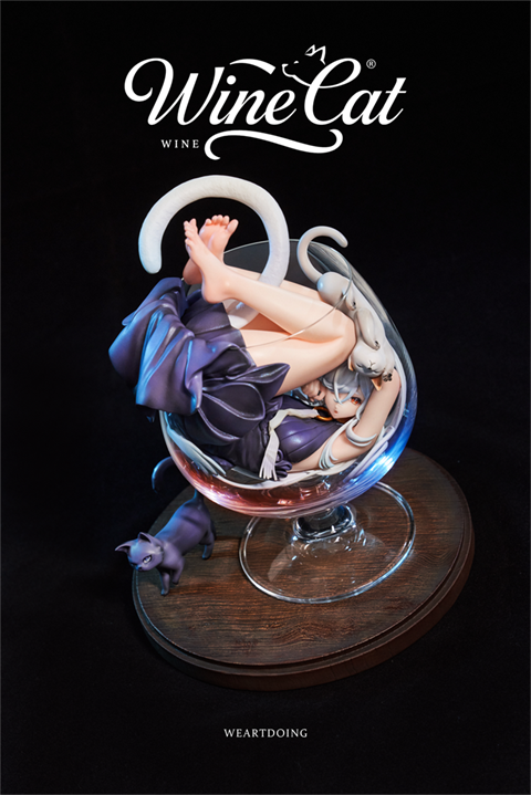 WeArtDoing Wine Cat Blue Art Figure