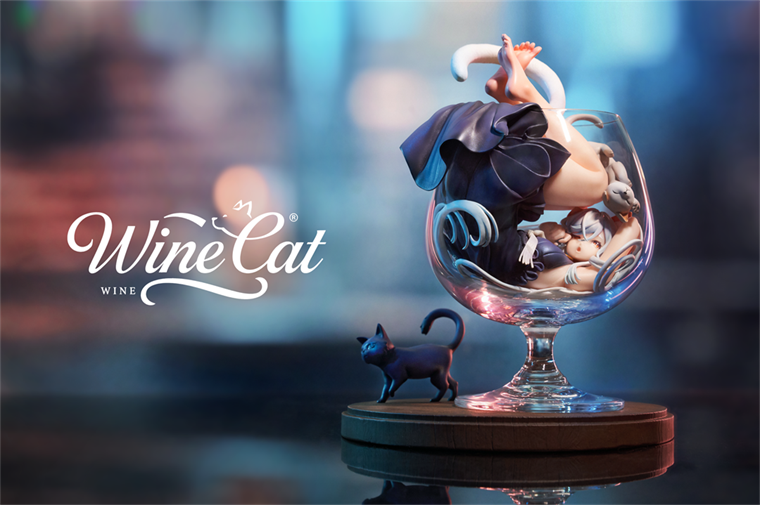 WeArtDoing Wine Cat Blue Art Figure