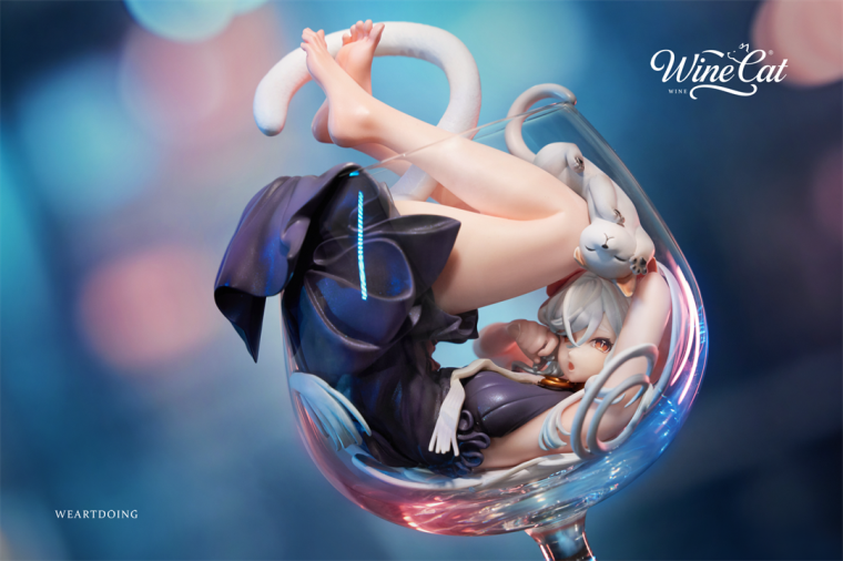 WeArtDoing Wine Cat Blue Art Figure