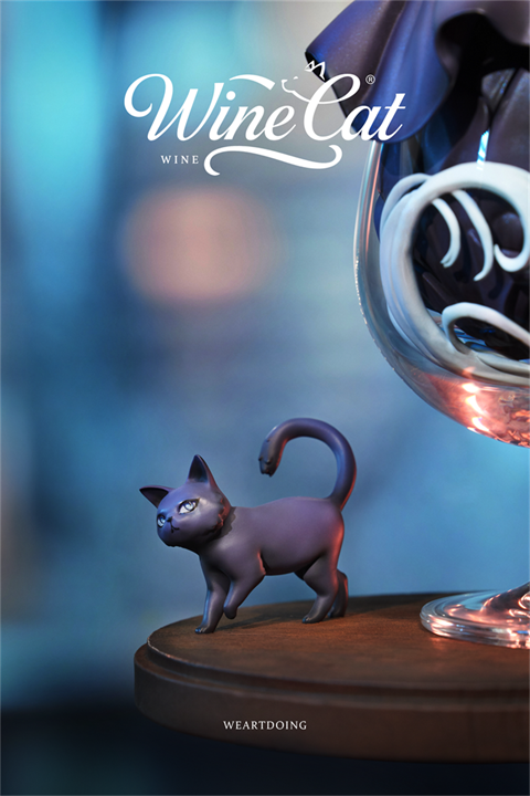 WeArtDoing Wine Cat Blue Art Figure